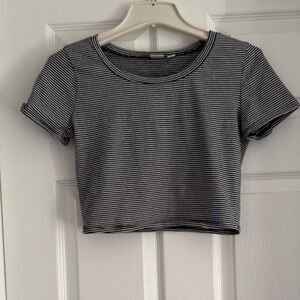 bp Black and White Striped Crop Top
